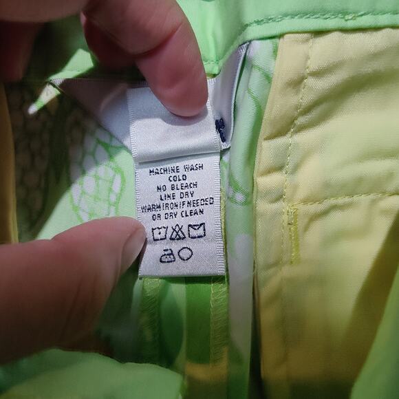 Lilly Pulitzer White Label Sz 10 Green Butterfly Daisy Pedal Pushers Capri Pants - Picture 4 of 7